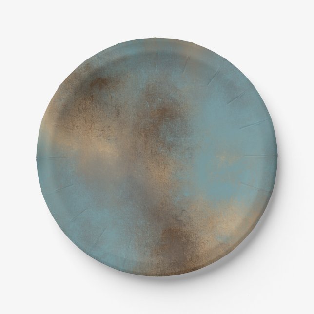 Plato De Papel Resumen de arte azul crema (Anverso)