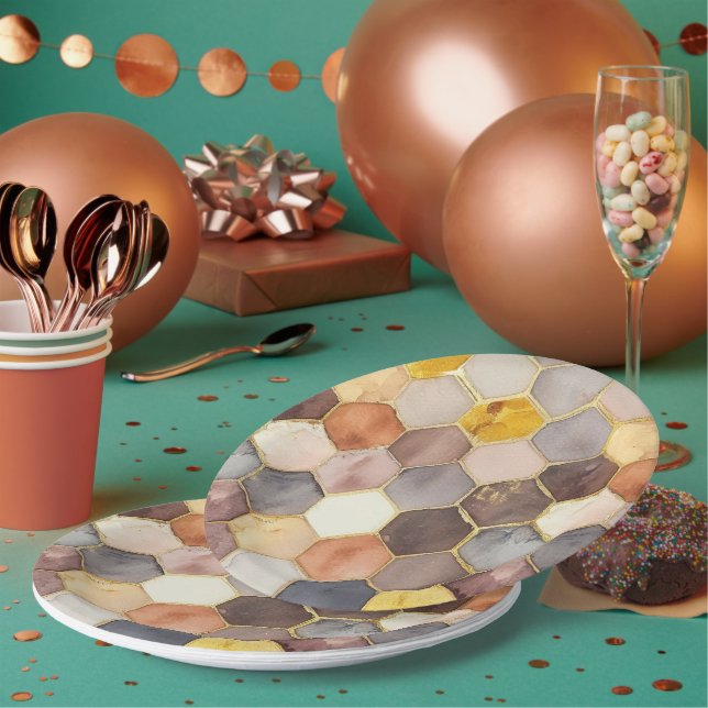 Plato De Papel Resumen de champán de Glam Honey Comb Rubor (Multi)