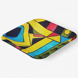 Plato De Papel Resumen de colores africanos en triángulos y plaza