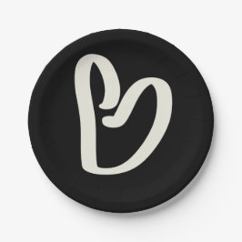 Plato De Papel Resumen de corazón blanco sobre negro