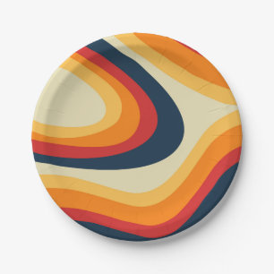 Plato De Papel Resumen de diseño de ondas de estilo retro