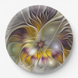 Plato De Papel Resumen de fantasía colorida Flor Fractal Moderno