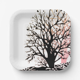 Plato De Papel Resumen de la moderna sombra de un árbol negro