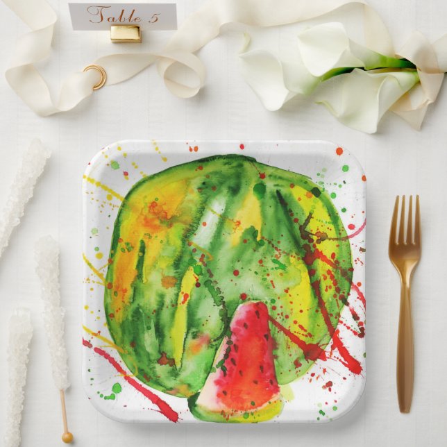 Plato De Papel Resumen de la sandía acuática brillante (Boda)