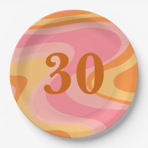 Plato De Papel Resumen de la visión retro Swirl 60s 70s Rosa y Na