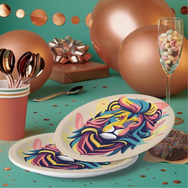 Plato De Papel Resumen de Lion Head Art (Multi)