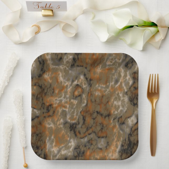 Plato De Papel Resumen de oliva dorada (Boda)