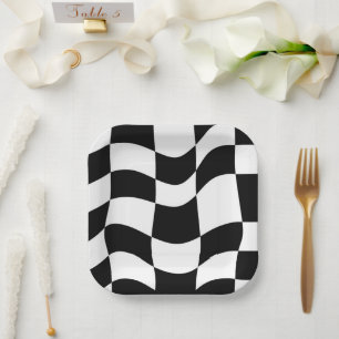 Plato De Papel Resumen de placas de papel de cheques negros y bla