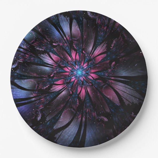 Plato De Papel Resumen del diseño de flor fractal. (Anverso)