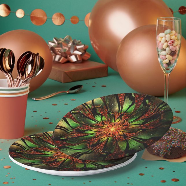 Plato De Papel Resumen del diseño de flor fractal. (Multi)