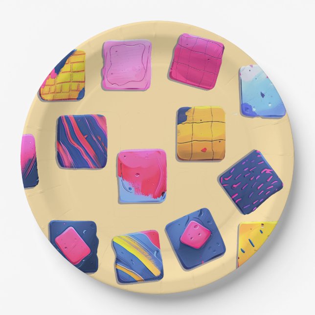 Plato De Papel Resumen del patrón de bloques coloridos (Anverso)