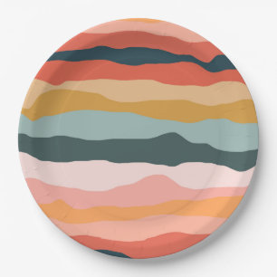 Plato De Papel Resumen del patrón de rayas corales de tierra colo