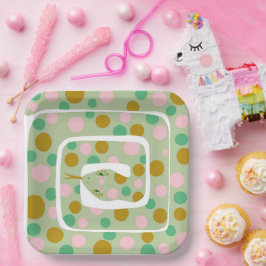 Plato De Papel Resumen divertido rosa y verde sobre la serpiente 