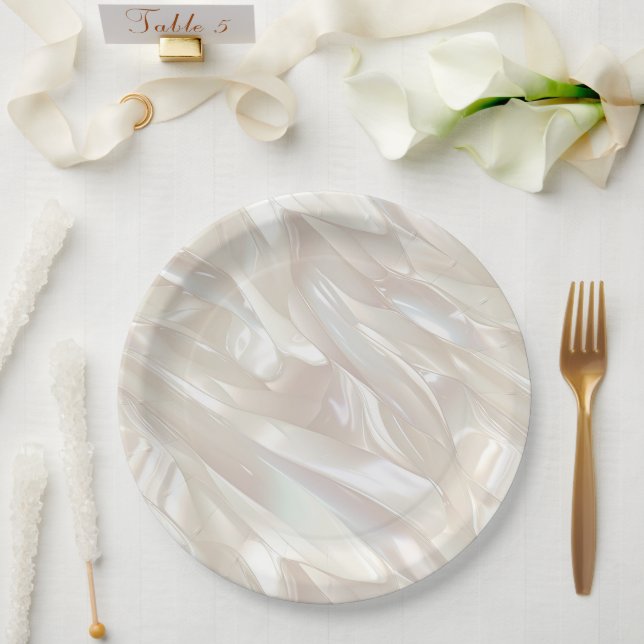 Plato De Papel Resumen elegante de Pearl White Shell (Boda)