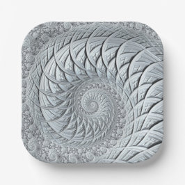 Plato De Papel Resumen Espiral gris claro Fractal