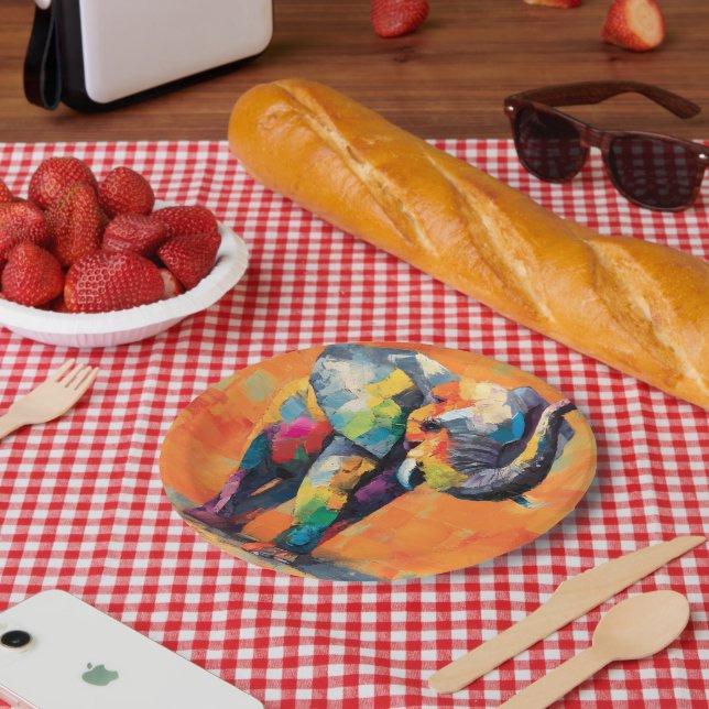Plato De Papel Resumen feliz elefante arcoiris (Picnic)