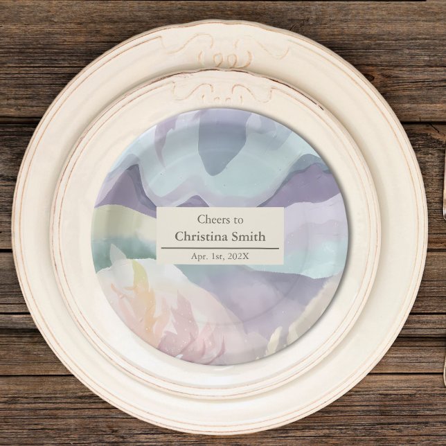 Plato De Papel Resumen Fiesta de retiro de acuarela contemporánea (Abstract Contemporary Watercolor Retirement Party Paper Plates)