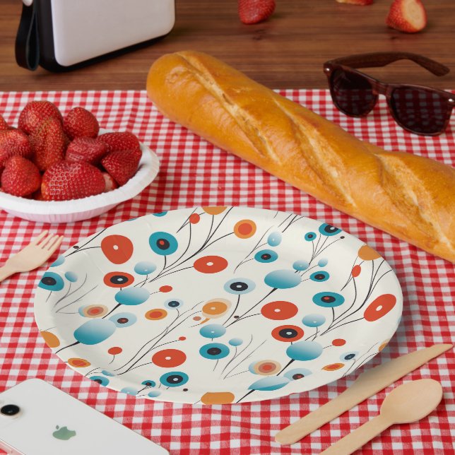 Plato De Papel Resumen Flor retro botánica moderna floral (Picnic)