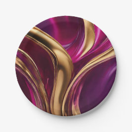 Plato De Papel Resumen Flujo Art-Fuchsia Purple y Gold-