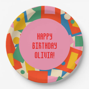 Plato De Papel Resumen geométrico colorido de los años 80 con mar