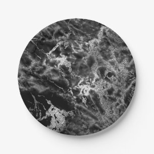 Plato De Papel Resumen Gris Black Silver Marble Glam Vip