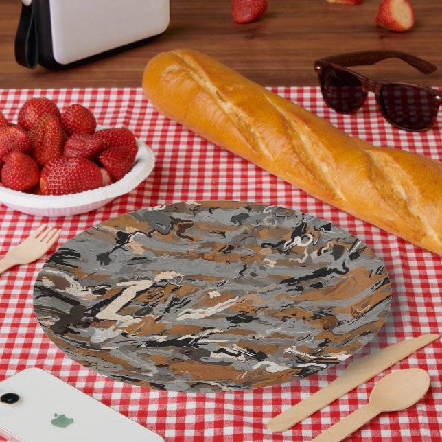 Plato De Papel Resumen gris, negro y caramelo (Picnic)