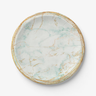 Plato De Papel Resumen Mint Green Marble Glam Golden Vip