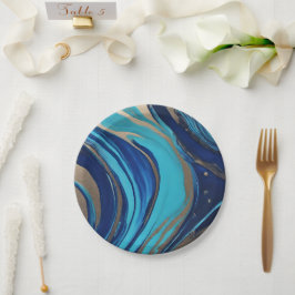 Plato De Papel Resumen moderno Flujo Art-Azul y Oro-