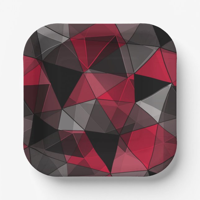 Plato De Papel Resumen Negro, rojo, geométrico gris. (Anverso)