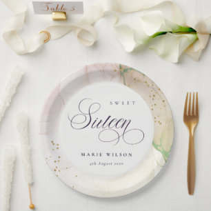 Plato De Papel Resumen Pastel Dusky Dusky Dulce Verde Rosa 16 Cum