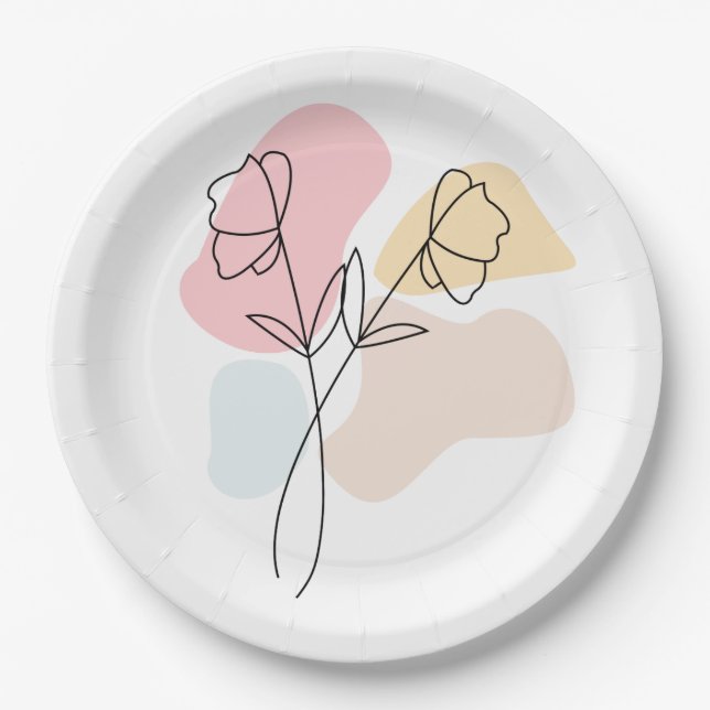 Plato De Papel Resumen Pastel Floral (Anverso)