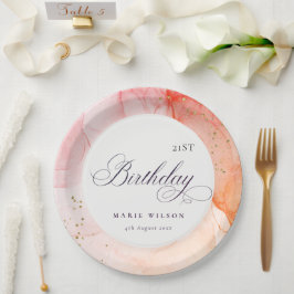 Plato De Papel Resumen Pastel Naranja Rosa Cualquier Edad Cumplea