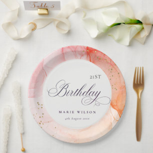 Plato De Papel Resumen Pastel Naranja Rosa Cualquier Edad Cumplea