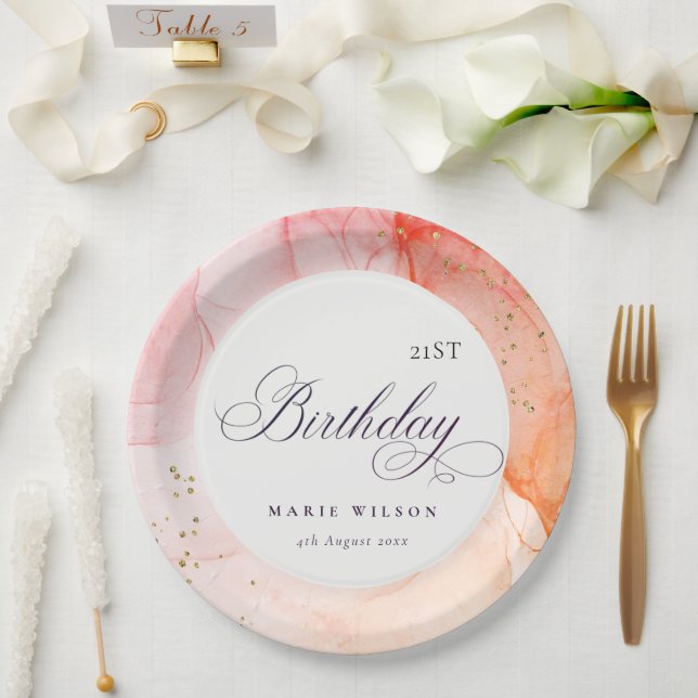 Plato De Papel Resumen Pastel Naranja Rosa Cualquier Edad Cumplea (Boda)