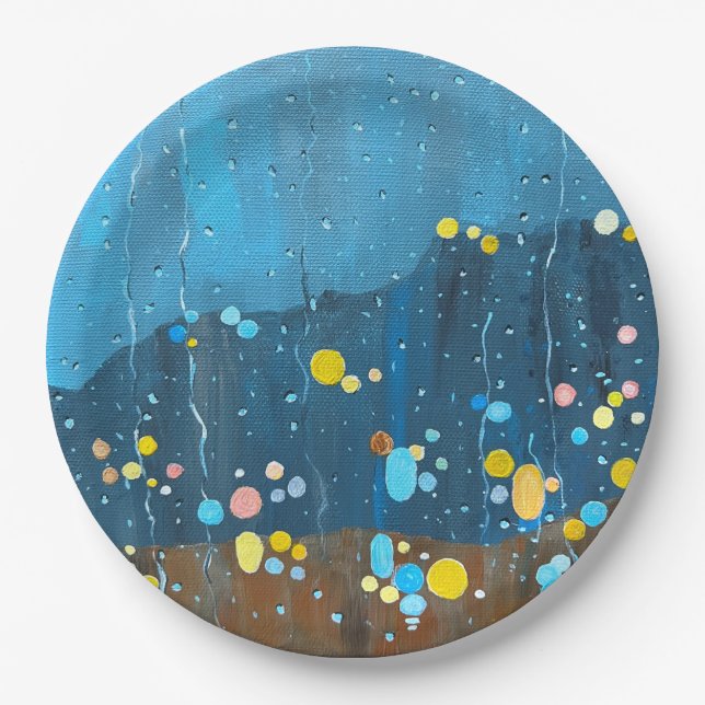 Plato De Papel Resumen Pintura de lluvia (Anverso)