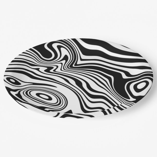 Plato De Papel Resumen Placas de papel blanco negro rayadas y ond (Angular)