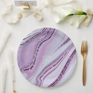 Plato De Papel Resumen Purpurina Strata Boda Lilac ID903