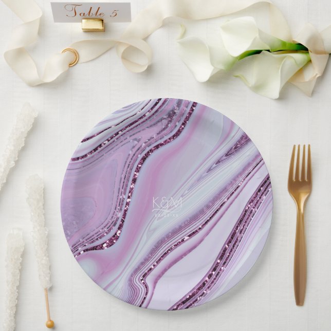 Plato De Papel Resumen Purpurina Strata Boda Lilac ID903 (Boda)
