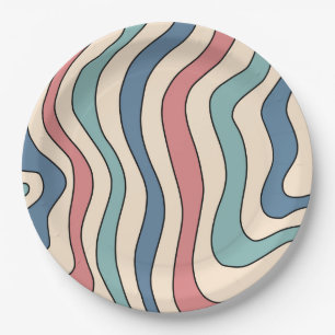 Plato De Papel Resumen Retro 70 Modelo de Groovy Rojo de Mármol A