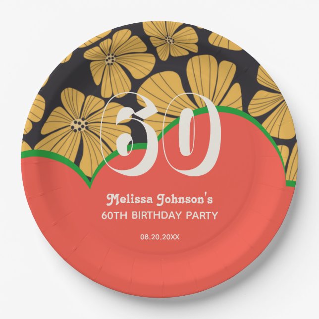 Plato De Papel Resumen Retro Chamomile Floral Amarillo Cumpleaños (Anverso)