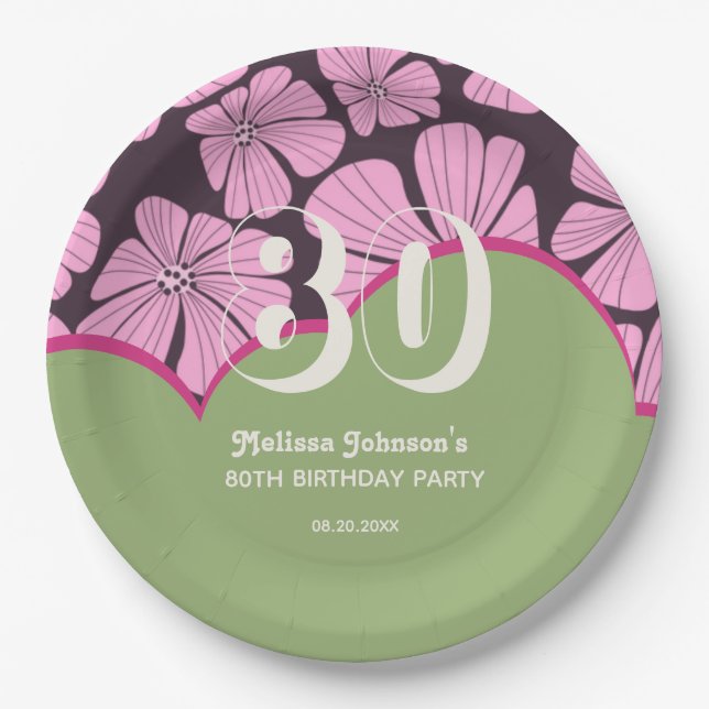 Plato De Papel Resumen Retro Chamomile Floral Green Cumpleaños (Anverso)
