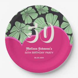 Plato De Papel Resumen Retro Chamomile Floral Pink Cumpleaños