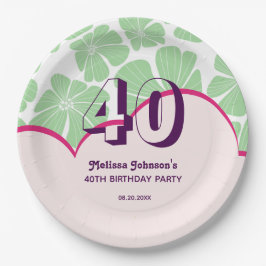 Plato De Papel Resumen Retro Green Chamomile Flower Cumpleaños