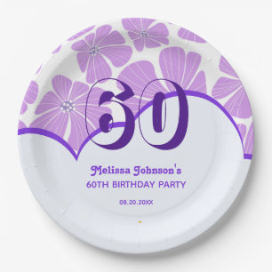 Plato De Papel Resumen Retro Purple Chamomile Flower Cumpleaños