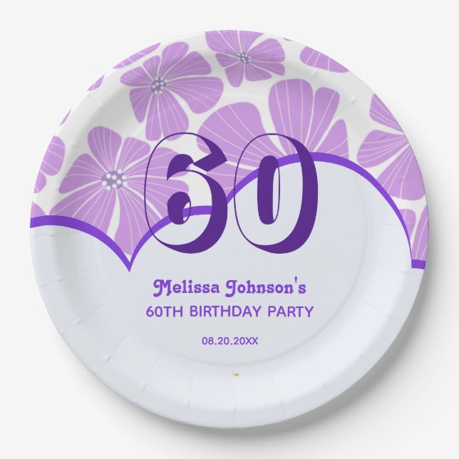 Plato De Papel Resumen Retro Purple Chamomile Flower Cumpleaños (Anverso)