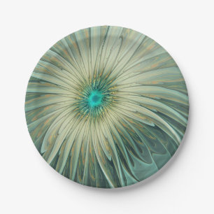 Plato De Papel Resumen Sage Green Fantasy Flower Fractal Art