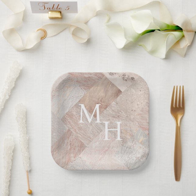 Plato De Papel Resumen Sandstone Marbble (Boda)