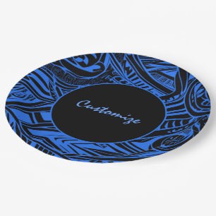 Plato De Papel Resumen Tribal Negro Y Azul