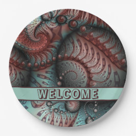 Plato De Papel Resumen Vivid Fantasy Fractal Art Brown Blue