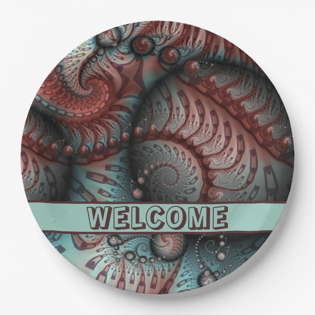 Plato De Papel Resumen Vivid Fantasy Fractal Art Brown Blue (Anverso)